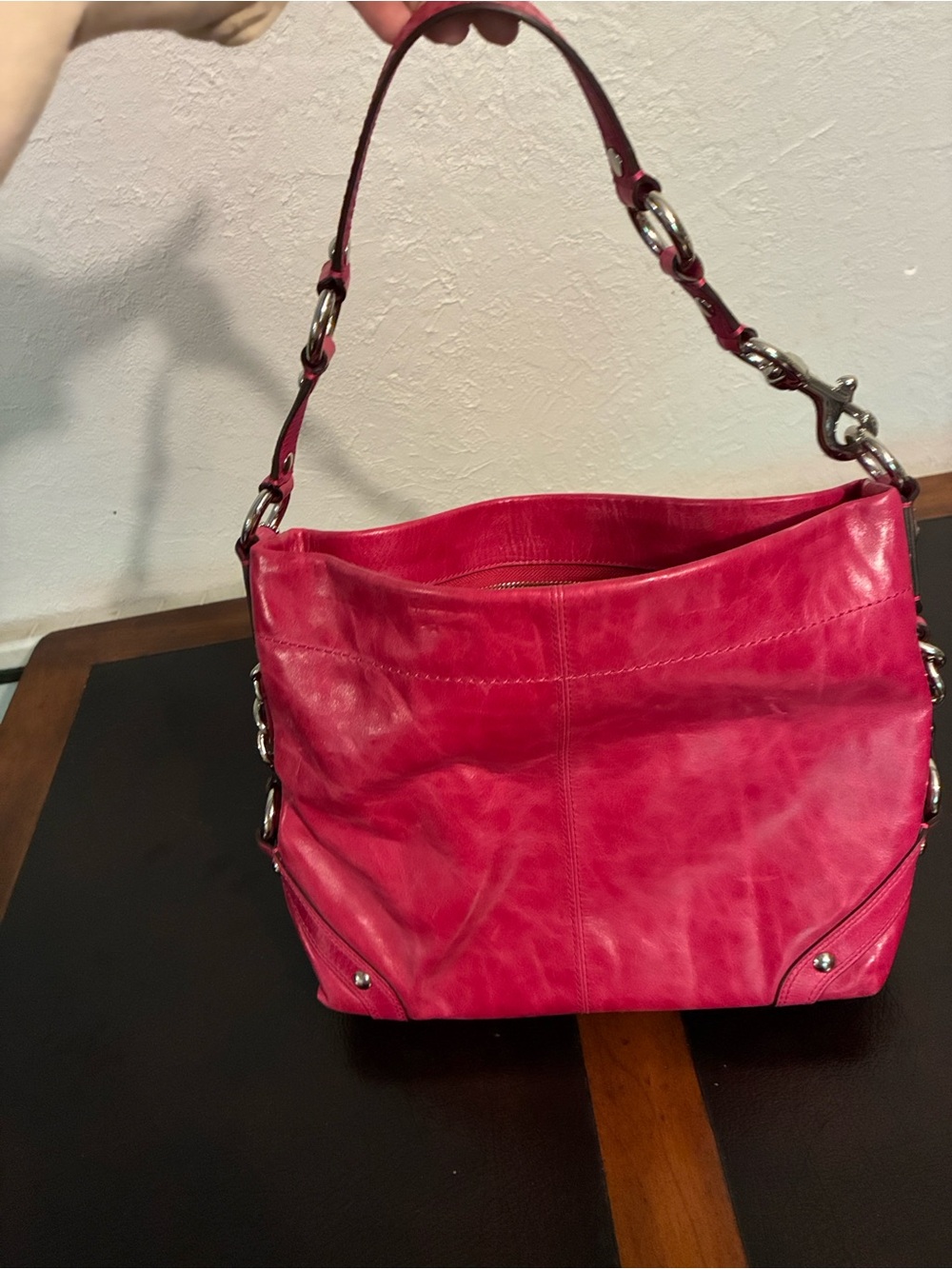 Coach Hot Pink Leather Shoulder Bag with Silver Hardware - Picture 2 of 6